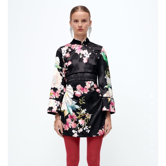 Zara Oriental Style Floral Print Mini Dress - Picture 1 of 9
